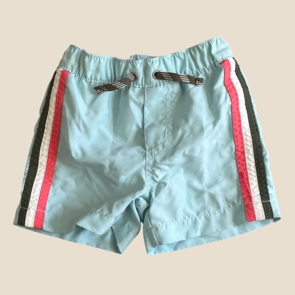 Carter's Boys Swim Trunks 12M Light Blue Side Stripes Basic Summer Swimsuit